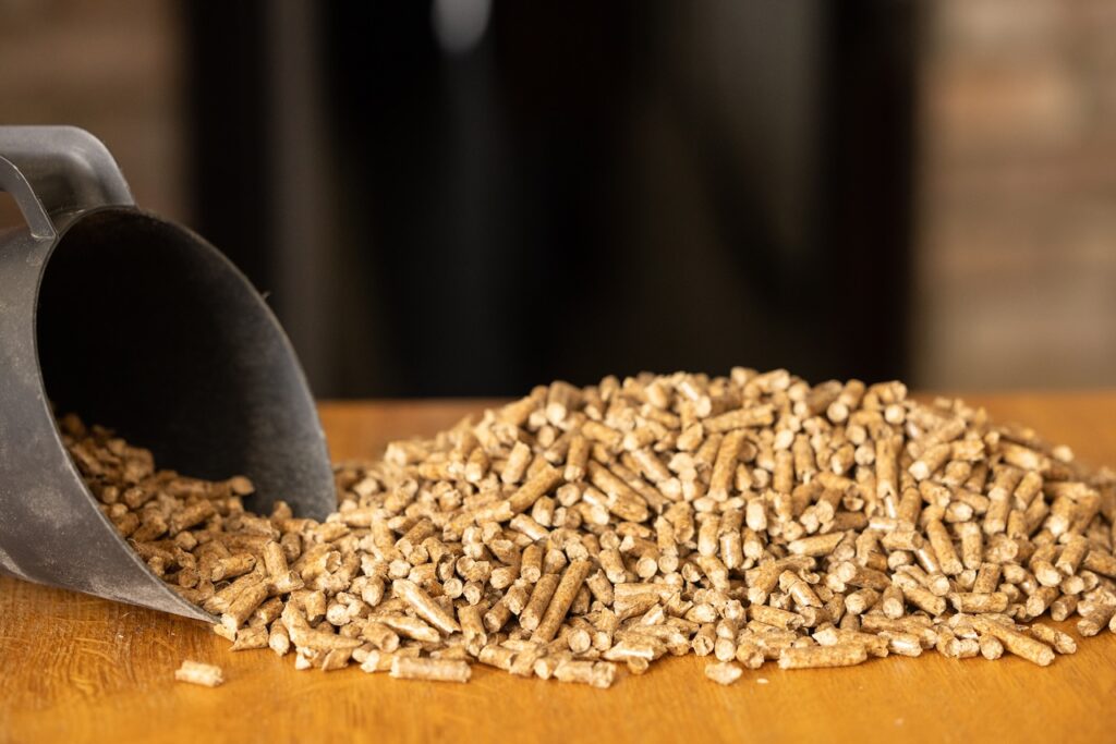 Heating pellets on a wooden table